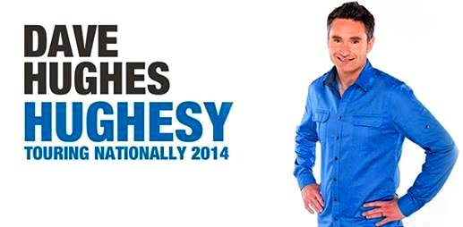Dave Hughes Hughesy touring nationally 2014 Australian Aussie stand up comedian blue shirt banner photo