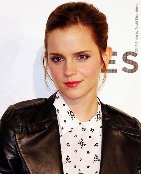 Emma Watson 2012 Tribeca Film Festival premiere Struck by Lightning movie black leather jacket white shirt  red lipstick photo