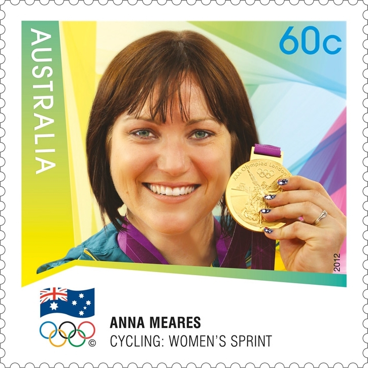 Anna Meares Cycling Women's Sprint medals Australian Gold Medallist stamp 2012 London Olympics 60cent postage stamp collectable souvenir