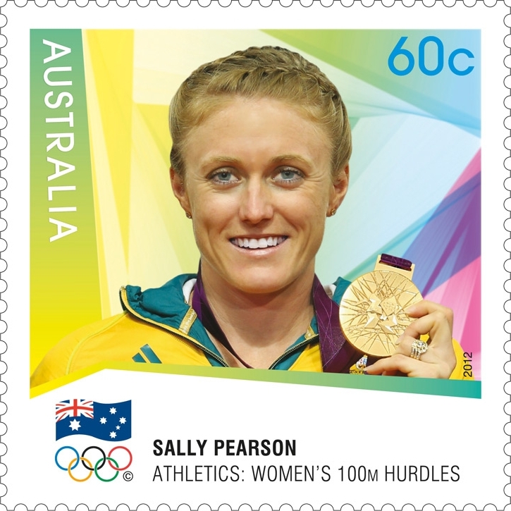 Sally Pearson Athletics Women's 100m Hurdles medal Australian Gold Medallist stamps 2012 London Olympics 60cent postage stamp collectable souvenir