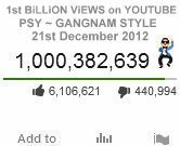 World's 1st billion views on YouTube Gangnam Style video by Psy counter 21 Dec 2012 screen shot dancing gif